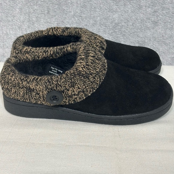 Clarks Angelina Knitted Collar Suede Clog Slipper Mule Shoe-Black-Women Size 9 - Picture 1 of 11